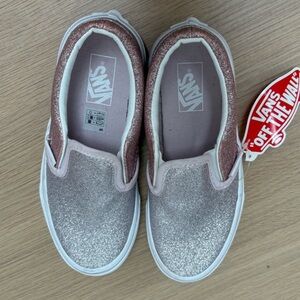 NWT Vans Pink Glitter Slip-On Shoes, Sz 1